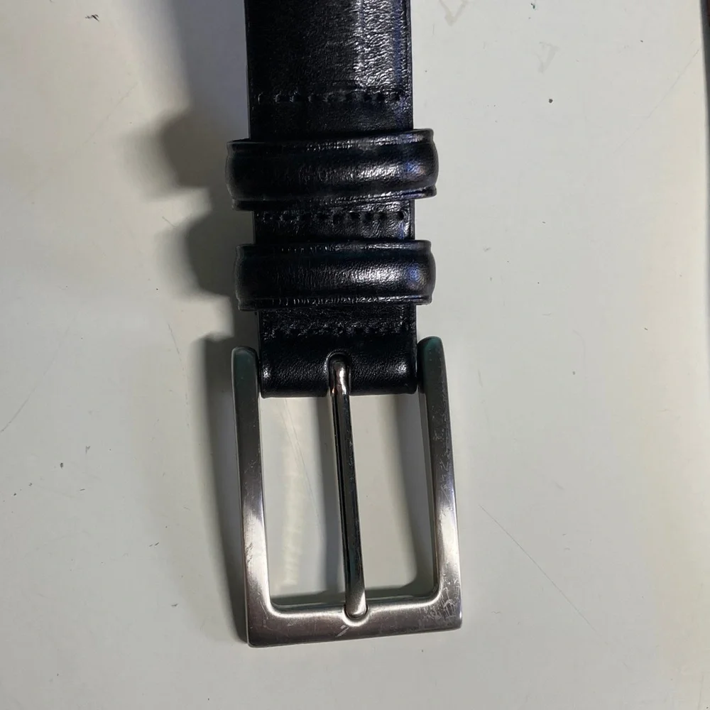 Black Leather Roberto Villini Collezione Belt Size 34 with Solid Brass Buckle
